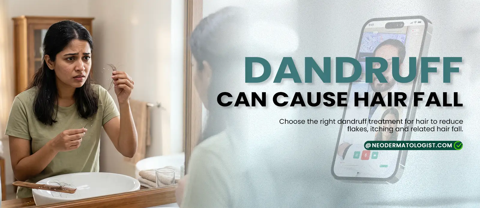 Dandruff can cause hair fall with scalp flakes and itching. Choose the right dandruff treatment for hair to reduce dandruff-related hair fall - Get Online Dermatology Consultations at Neodermatologist