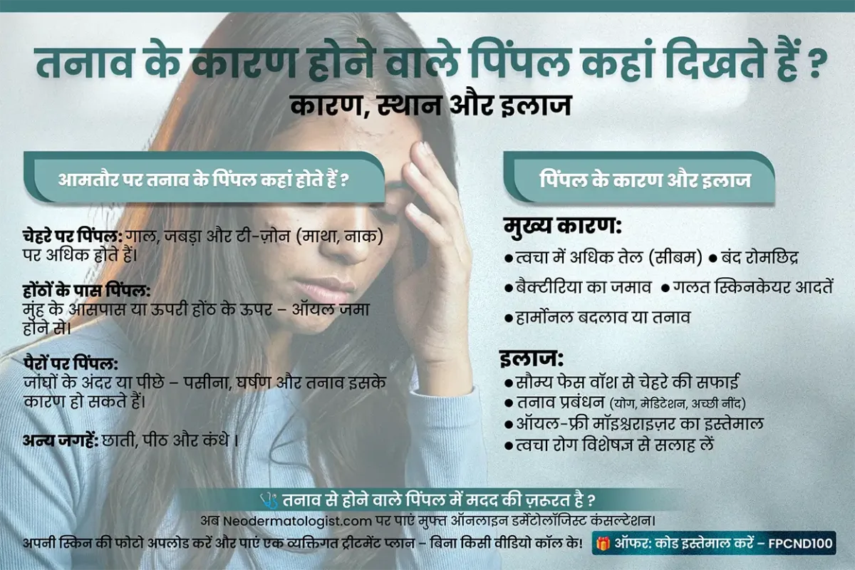 तनाव के कारण होने वाले पिंपल कहां दिखते हैं? कारण, स्थान और इलाज