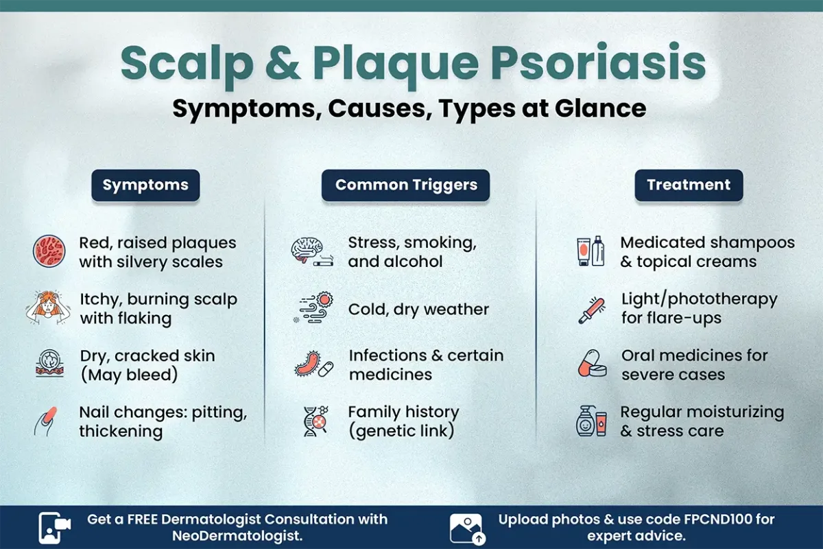 Scalp & Plaque Psoriasis Symptoms, Causes, Types at Glance