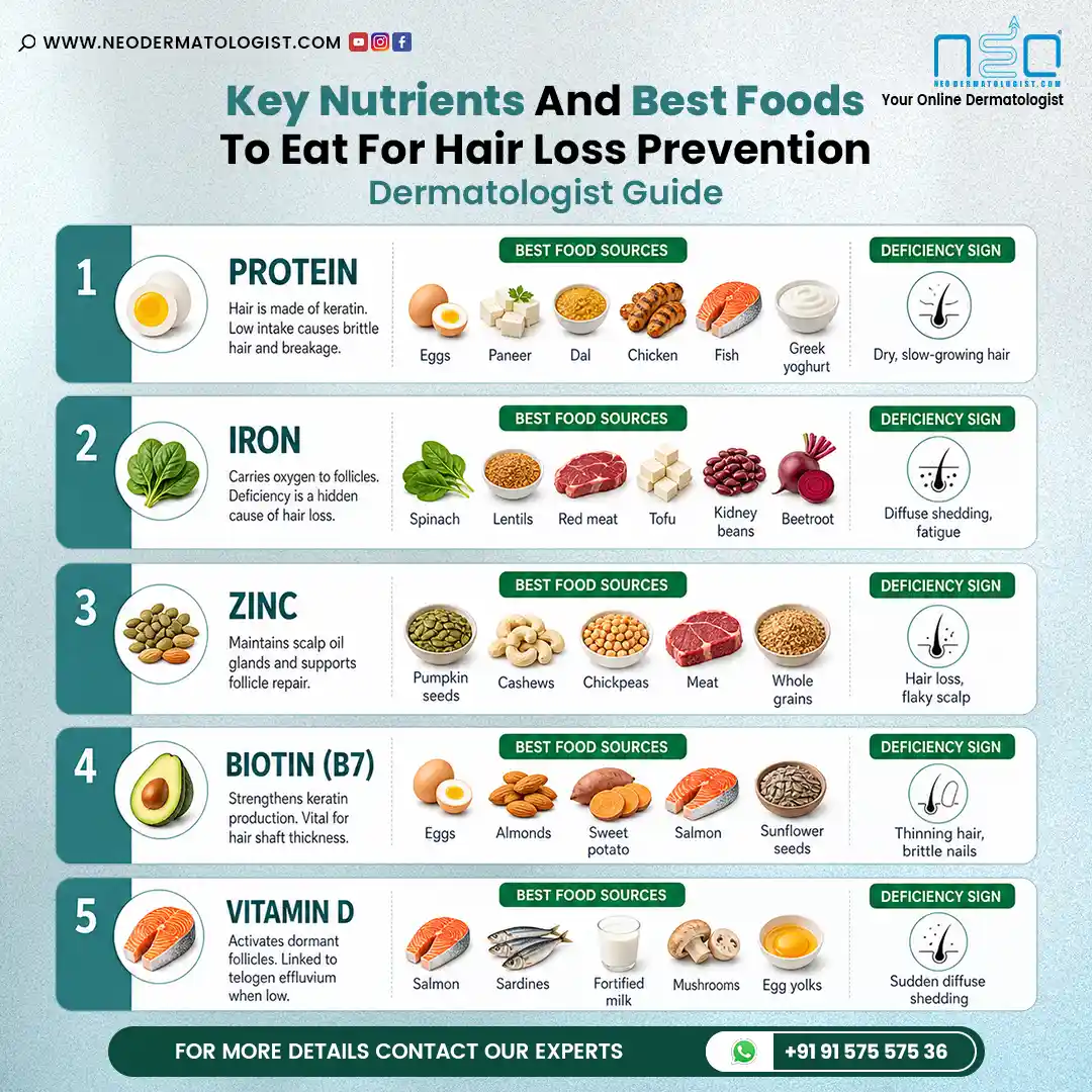 Key Nutrients And Best Foods To Eat For Hair Loss Prevention - Dermatologist Guide By Dr Ruchir Shah