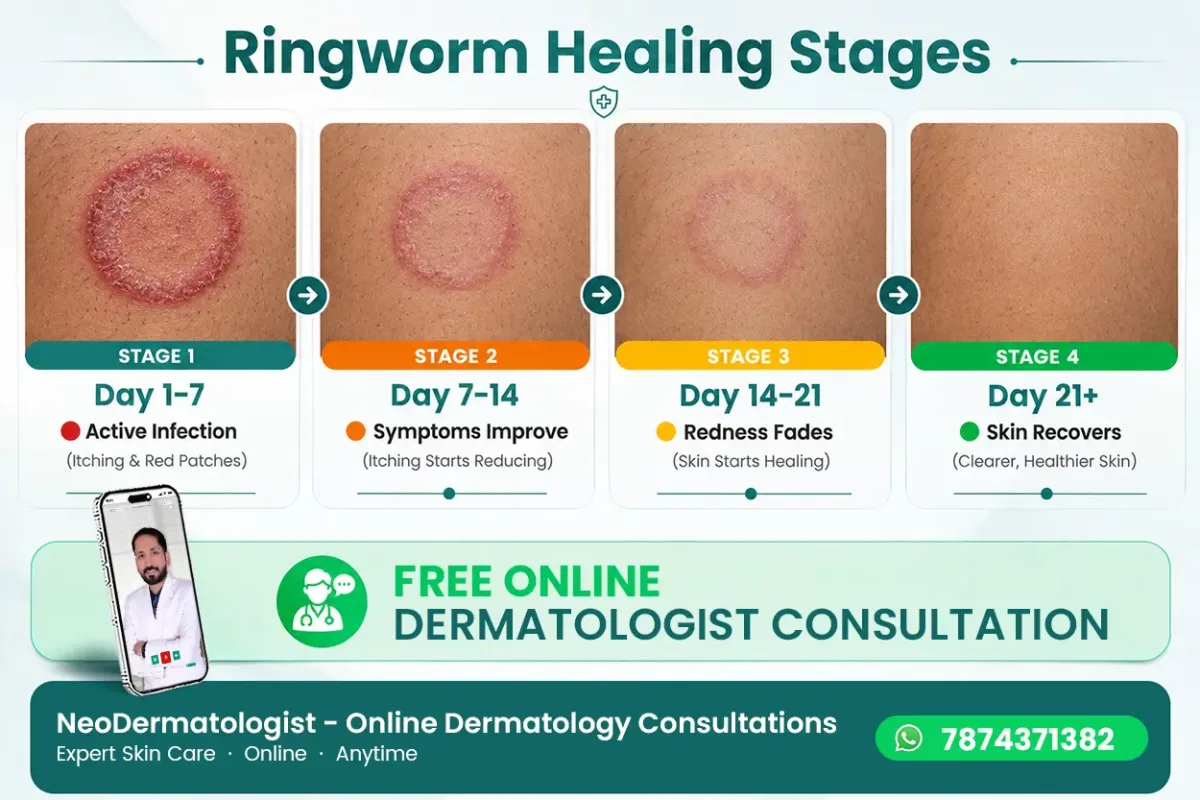 Ringworm healing stages from infection to recovery - Infographic by NeoDermatologist