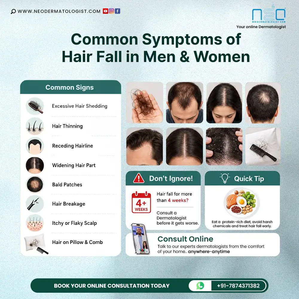 Know the common symptoms of hair fall in men and women - Consult a dermatologist before it gets worse