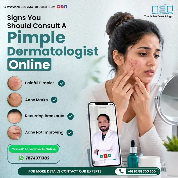 Pimple Dermatologist Online to identify painful pimples, acne marks and recurring breakouts that need expert care - NeoDermatologist