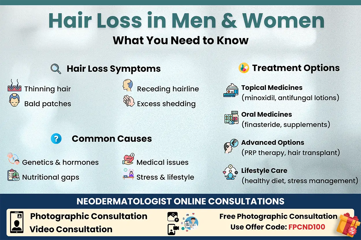 Hair Loss Symptoms, Causes and Treatment for Men and Women by Neodermatologist.com