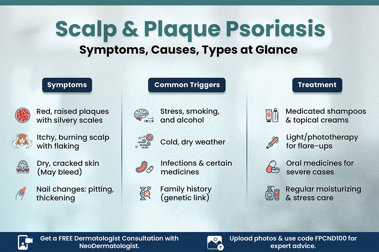 Scalp & Plaque Psoriasis Symptoms, Causes, Types at Glance

